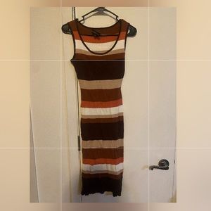 Midi Brown, Orange and White Tank Top Dress